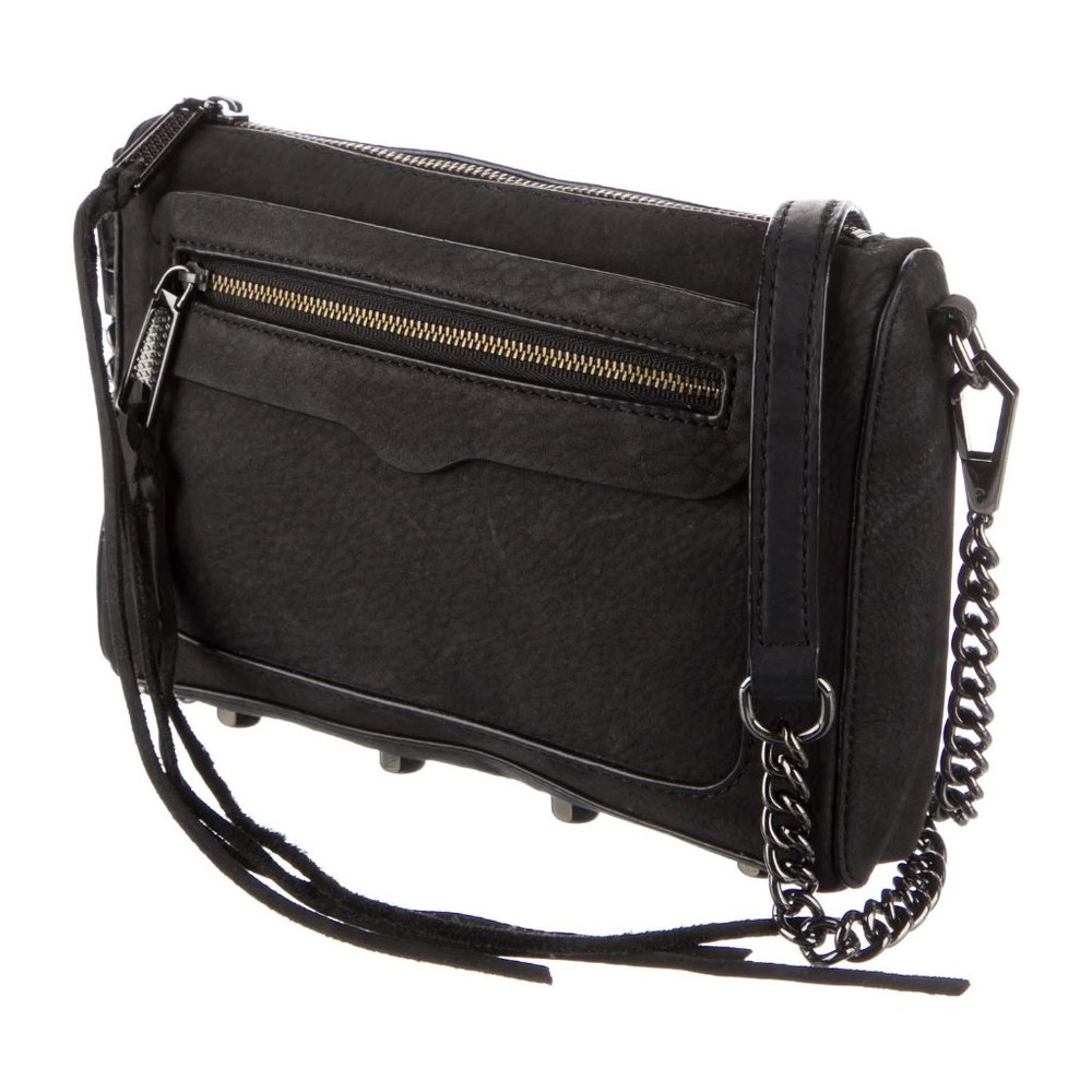 Rebecca Minkoff Leather Crossbody bag- zippered black bag with chain strap